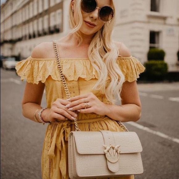 ZARA MUSTARD OFF THE SHOULDER EMBROIDERED MIDI FRILL DRESS SMALL NEW WITH TAGS - Picture 11 of 12